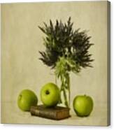 Green Apples And Blue Thistles #1 Canvas Print