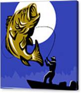 Largemouth Bass Fish And Fly Fisherman #1 Canvas Print