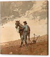 Man With Plow Horse Canvas Print
