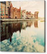 Old Building In Old Town, Gdansk, And Motlawa River #1 Canvas Print