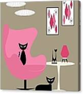 Pink Egg Chair With Two Cats Canvas Print