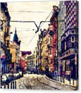 Prague Street Watercolor #1 Canvas Print