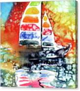 Rainbow Sailboat At Sunset #1 Canvas Print