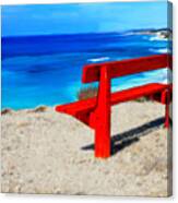 Red Bench On The Beach #1 Canvas Print