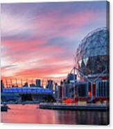Science World And Bc Place Stadium At Sunset. Vancouver, Bc #1 Canvas Print