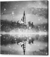 Snowing Over Lake Bled #1 Canvas Print