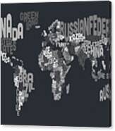 Text Map Of The World #1 Canvas Print