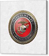 U. S.  Marine Corps  - U S M C  Emblem Over White Leather Canvas Print