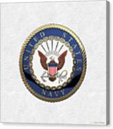 U. S.  Navy  -  U S N Emblem Over White Leather #1 Canvas Print