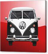 Volkswagen Type 2 - Black And White Volkswagen T 1 Samba Bus On Red  #2 Canvas Print
