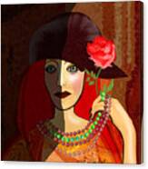 1641 - Lady With Green Pearls And Rose 2017 Canvas Print