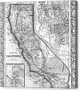 1800s California Historical Map Black And White Canvas Print
