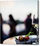 Glass Of White Wine With Gourmet Food Tapa Snacks Outside #2 Canvas Print