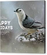 Nuthatch In Winter Holiday Card #2 Canvas Print