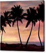 Palm Tree Sunset With Canoe #2 Canvas Print