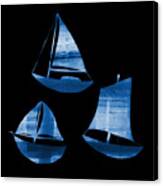3 Little Blue Sailing Boats Canvas Print