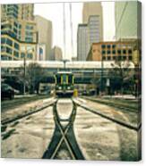 Streetcar Waiting For Passengers In Snowstrom In Uptown Charlott #3 Canvas Print