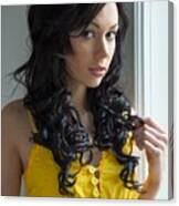 359266 Women Model Long Hair Vanessa Curly Hair Bare Shoulders Open Mouth Looking At Viewer Black Hair Yellow Dress Window Portrait Display