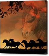 Horse Composite Photography, Running Horses And Spirit Horse Canvas Print