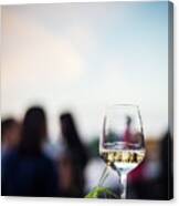 Glass Of White Wine With Gourmet Food Tapa Snacks Outside #4 Canvas Print