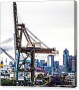 Port Of Seattle With Downtown Skyline Early Morning #4 Canvas Print