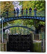A Closer View Of A Lock In The Canal Saint Martin And La Villette Area Of Paris, France Canvas Print