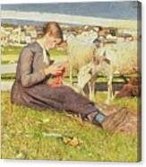 A Girl Knitting Canvas Print