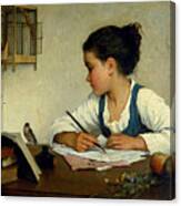 A Girl Writing. The Pet Goldfinch Canvas Print