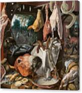A Meat Stall With The Holy Family Giving Alms Canvas Print