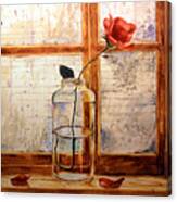 A Rose In A Glass Jar On A Rainy Day Canvas Print