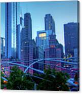 A View Of Millenium Park From The Amoco Bridge In Chicago At Dus Canvas Print