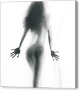 Abstract Sensual Woman Silhouette Behind White Sheer Curtain Canvas Print