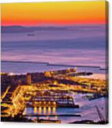 Aerial Evening View Of Trieste City Center And Waterfront Canvas Print