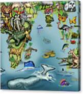 Africa Oceania Animals Map Canvas Print