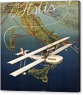 Aircraft Flying Over Italy - Biplane - Retro Travel Poster - Vintage Poster Canvas Print