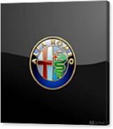 Alfa Romeo - 3 D Badge on Black Canvas Print