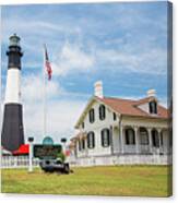 American Flag By Tybee Lighthouse Canvas Print