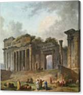 An Architectural Capriccio With An Artist Sketching In The Foreground Canvas Print
