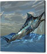 An Iridescent Blue Marlin Bursts Canvas Print