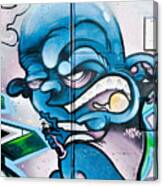 Angry Blue Creature With A Spray-paint Can Canvas Print
