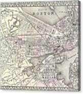 Antique Maps - Old Cartographic Maps - Antique Map Of Boston Massachusetts, 1879 Canvas Print