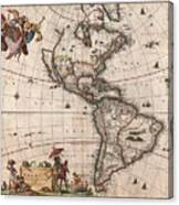 Antique Maps - Old Cartographic Maps - Antique Map Of North And South America, 1658 Canvas Print