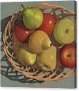 Apples And Pears In A Wicker Basket Canvas Print