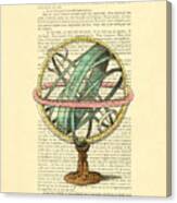 Armillary Sphere In Color Antique Illustration On Book Page Canvas Print
