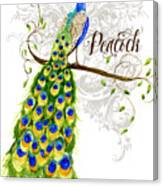 Art Nouveau Peacock W Swirl Tree Branch And Scrolls Canvas Print