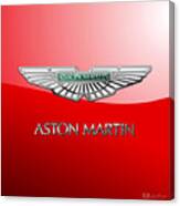 Aston Martin - 3 D Badge On Red Canvas Print