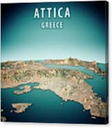 Attica Greece 3d Render Satellite View Topographic Map Vertical Canvas Print