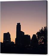 Austin Skyline Sunrise Into A Crescent Moon Panorma Canvas Print