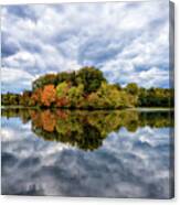 Stormy Autumn Reflections On Pond Rural Landscape Photograph Canvas Print