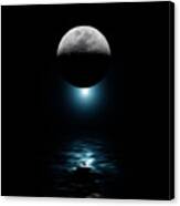 Backlit Moon And Blue Star Over Water Canvas Print